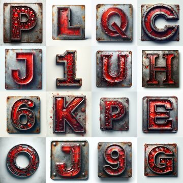Glass and Metal grunge and rusty Lettering Typeface. AI generated illustration