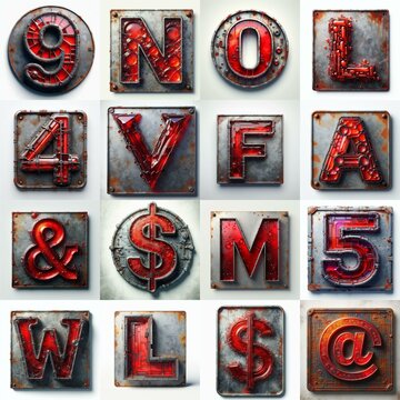 Glass and Metal grunge and rusty Lettering Typeface. AI generated illustration