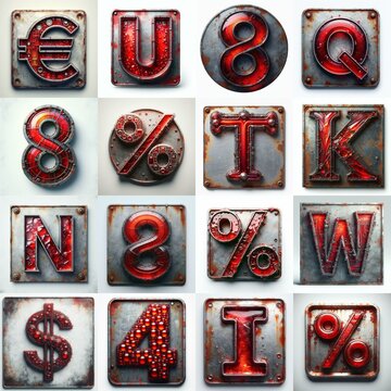 Glass and Metal grunge and rusty Lettering Typeface. AI generated illustration