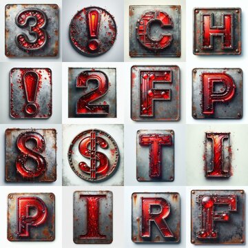 Glass and Metal grunge and rusty Lettering Typeface. AI generated illustration