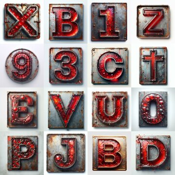 Glass and Metal grunge and rusty Lettering Typeface. AI generated illustration