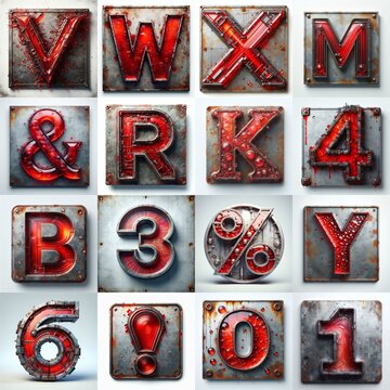 Glass and Metal grunge and rusty Lettering Typeface. AI generated illustration