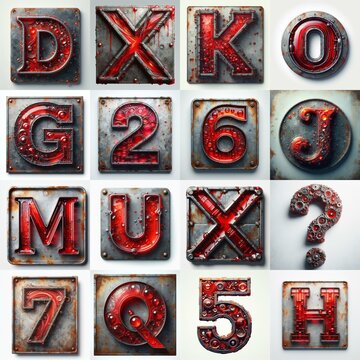 Glass and Metal grunge and rusty Lettering Typeface. AI generated illustration