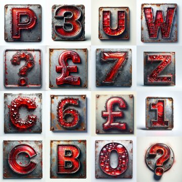 Glass and Metal grunge and rusty Lettering Typeface. AI generated illustration