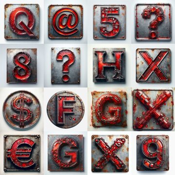 Glass and Metal grunge and rusty Lettering Typeface. AI generated illustration