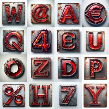 Glass and Metal grunge and rusty Lettering Typeface. AI generated illustration