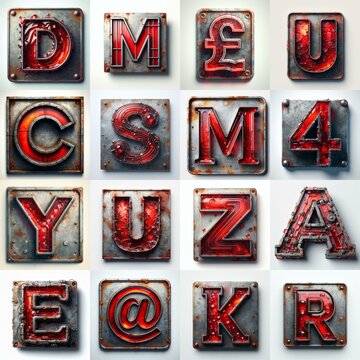 Glass and Metal grunge and rusty Lettering Typeface. AI generated illustration