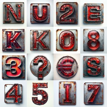 Glass and Metal grunge and rusty Lettering Typeface. AI generated illustration