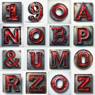 Glass and Metal grunge and rusty Lettering Typeface. AI generated illustration