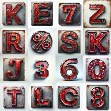 Glass and Metal grunge and rusty Lettering Typeface. AI generated illustration