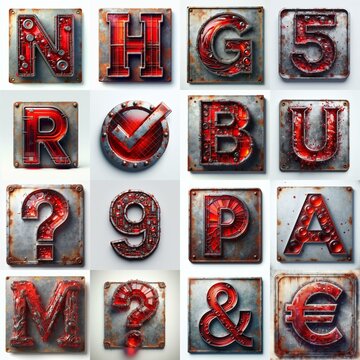 Glass and Metal grunge and rusty Lettering Typeface. AI generated illustration