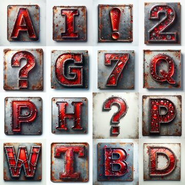 Glass and Metal grunge and rusty Lettering Typeface. AI generated illustration