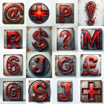 Glass and Metal grunge and rusty Lettering Typeface. AI generated illustration