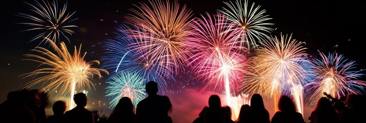 Wall Mural - People watch beautiful fireworks show to celebrate Chinese lunar new year.