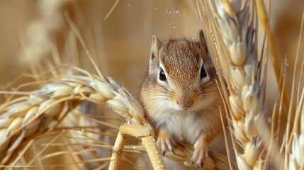 Wall Mural - Suslik Spermophilus citellus, young animal on ear. Generative Ai