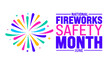 June is National Fireworks Safety Month background template. Holiday concept. use to background, banner, placard, card, and poster design template with text inscription and standard color. vector