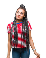 Poster - Young braided hair african american girl over isolated background smiling looking side and staring away thinking.