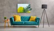 Mid-Century Chic: Teal Sofa with Vibrant Yellow Pillows in Modern Living Room