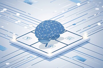 Poster - An illustration of a brain resting on a computer chip, depicting a fusion of biological intelligence with technological advancements. Generative AI