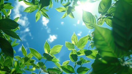 Wall Mural - On a beautiful day the lush green leaves sway under a clear blue sky