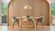 Simplicity Refined: Minimalist Modern Dining Room with Abstract Wood Paneling
