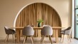 Simplicity Refined: Minimalist Modern Dining Room with Abstract Wood Paneling