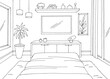 Bedroom graphic black white home interior sketch vector 