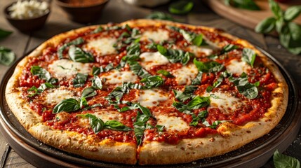 italian pizza, italian pizza with a thin crust, tangy tomato sauce, melted mozzarella, and basil leaves for a timeless flavor combination