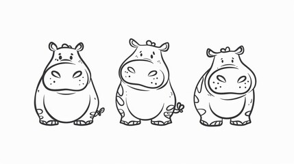 Wall Mural - hippo. line drawing of cute animal. baby nursery art.