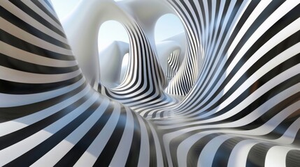 Fototapete - A detailed view of a large, white and black object with distinct stripes on its surface, creating a unique visual pattern.