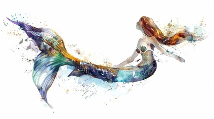 Wall Mural - Vector illustration of a beautiful mermaid.