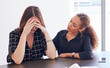 © peopleimages.com - Business woman, management and stress in burnout, friends and advice with empathy in office. Anxiety, pressure and headache for employee for paperwork, review and task by frustrated or team support