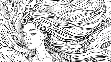 Wall Mural - Coloring page design. Vector illustration of a beautiful mermaid.