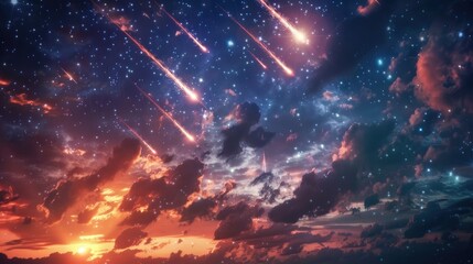 Wall Mural - during the day witness a mesmerizing display of several meteorites from asteroids streaking across t
