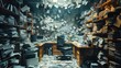 © Ajay - Messy office with lots of paperwork and files on the shelves.