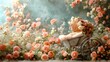 © iielanie - new born backdrop-a timeless and elegant digital backdrop featuring a vintage-inspired baby carriage surrounded by delicate flowers and soft pastel tones