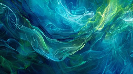 Aufkleber - An abstract painting featuring a blend of vibrant blue and green hues. The colors swirl and overlap, creating a dynamic and visually engaging composition.