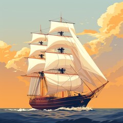 Vector illustration of a sailing ship