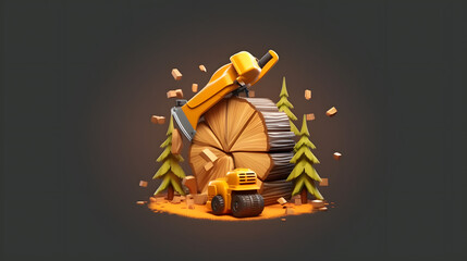 forest destruction icon lumberjack 3d