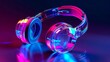 © VISUAL BACKGROUND - A pair of headphones with neon lights.