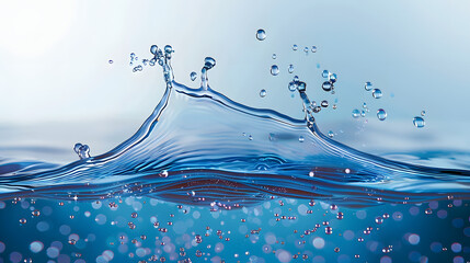 Blue liquid water splash with bubble transparent background