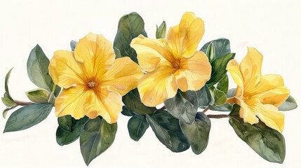 Carolina Jessamine Watercolor Illustration. Artistic modern marine design element. Illustration for greeting cards, printing, and other design needs.