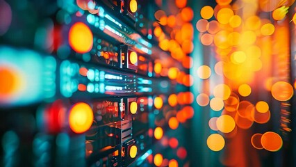 Poster - A closeup view of a modern server in a data center