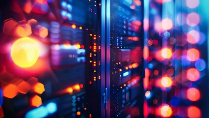 Poster - A closeup view of a modern server in a data center