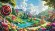 © Emon - Candy land landscape for children book illustration or book cover template with beautiful scenery