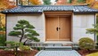 Harmony with Nature: Japanese Minimalist Cottage Entrance in Fall Forest