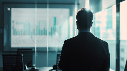 Wall Mural - businessman making a presentation to investors in a conference room, showcasing growth opportunities and financial projections