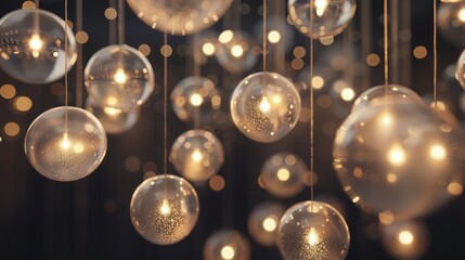 Poster - A close-up view of suspended orbs glowing with soft, warm light against a dark backdrop.