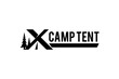 X initial letter logo design with negative space camping tent and pine tree silhouette