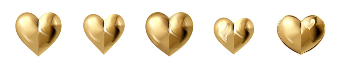 Wall Mural - Set of gold heart shaped icons in different sizes on transparent Background